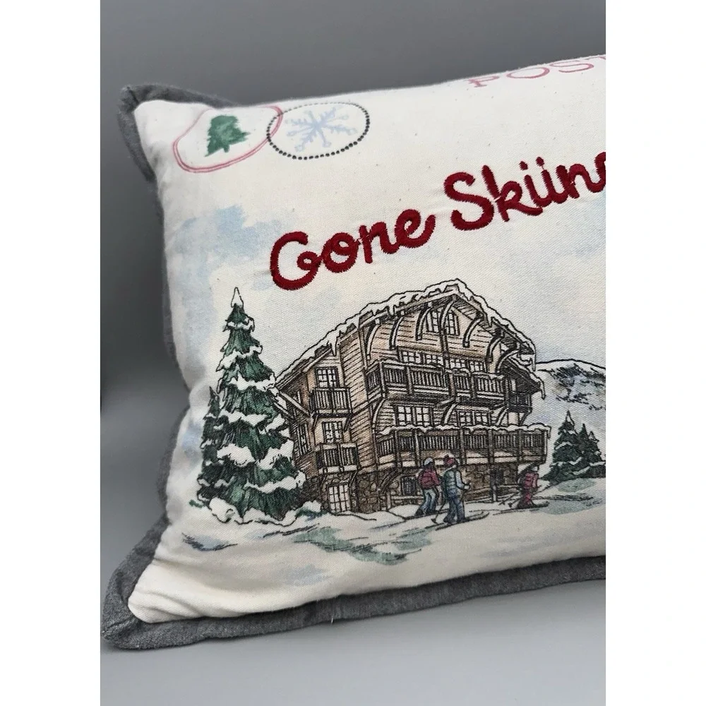 Aspen & Pine Ski Postcard Lumbar Pillow Cabin Lodge Winter Decor